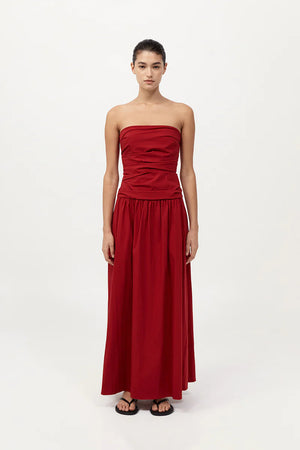 Gathered Strapless Tie Back Dress in Rosso