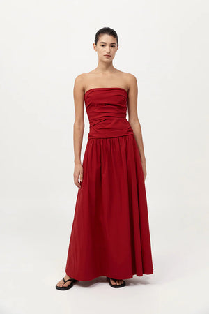 Gathered Strapless Tie Back Dress in Rosso