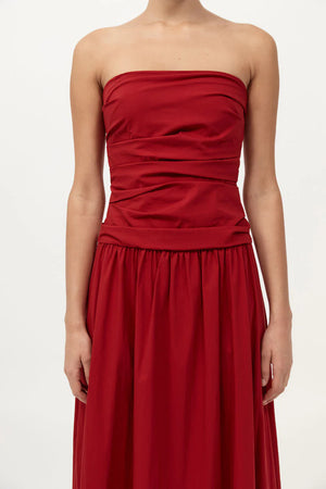 Gathered Strapless Tie Back Dress in Rosso