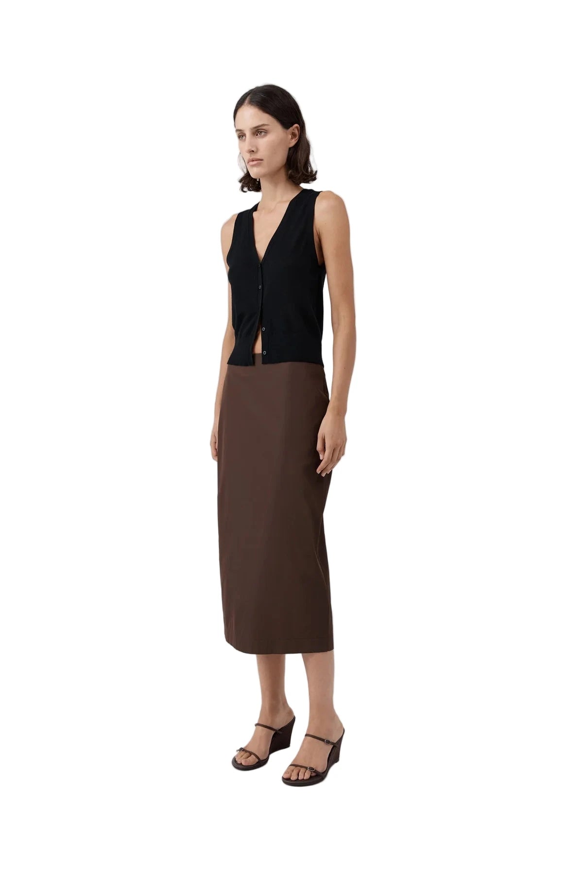 Back view of the St. Agni Merino Wool Oupa Vest in Black, demonstrating its stylish and versatile silhouette.