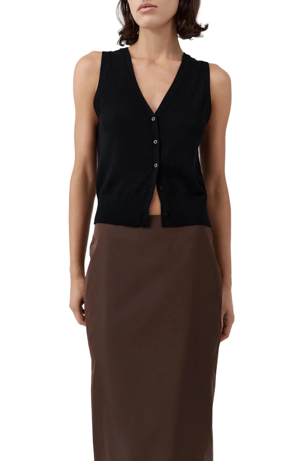 Soft texture of the St. Agni Merino Wool Oupa Vest in Black, emphasizing the premium 100% RWS merino wool material.