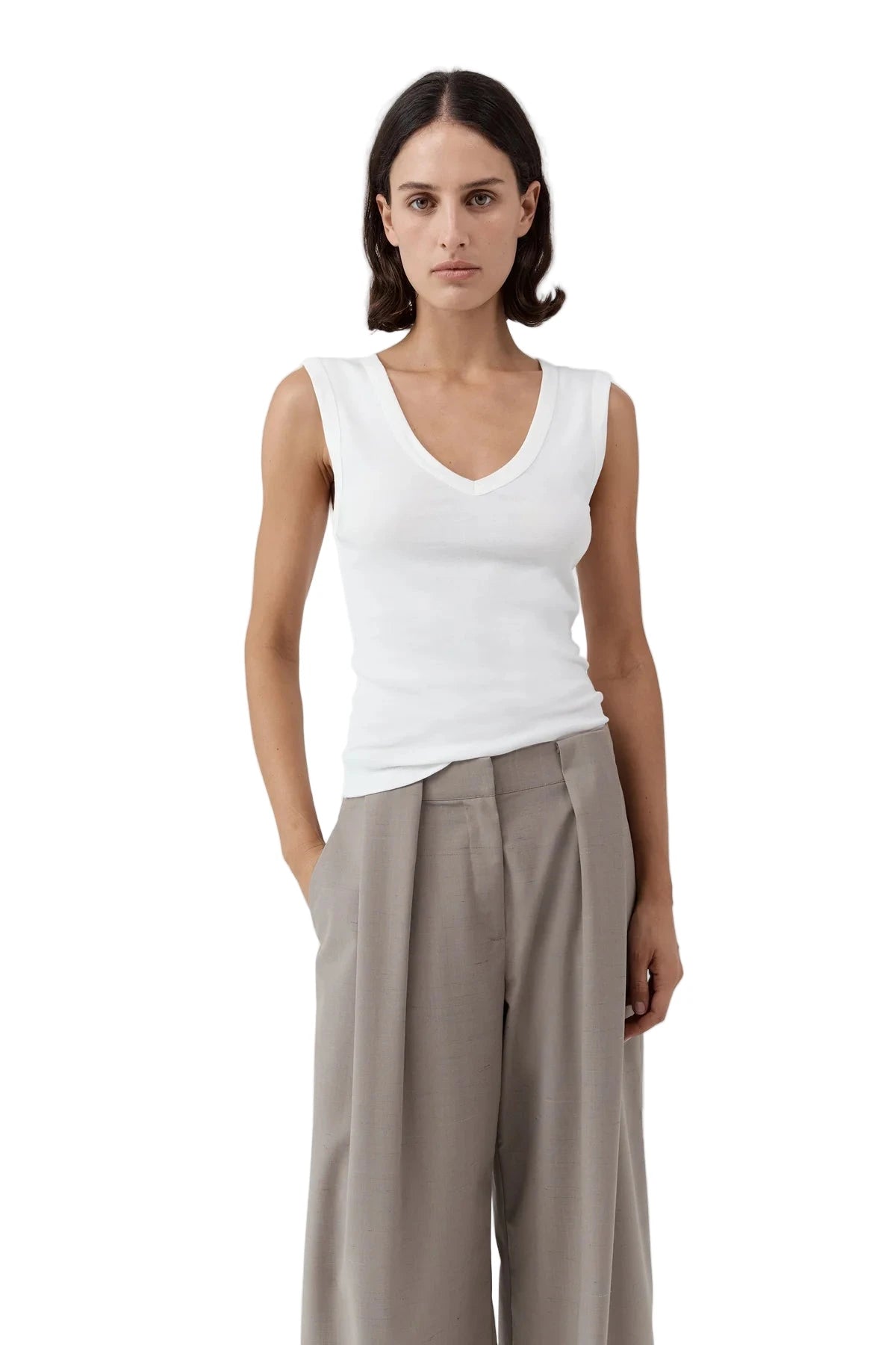 Close-up view of the stitching and fabric texture of the Organic Cotton 90s Top in White by St. Agni.