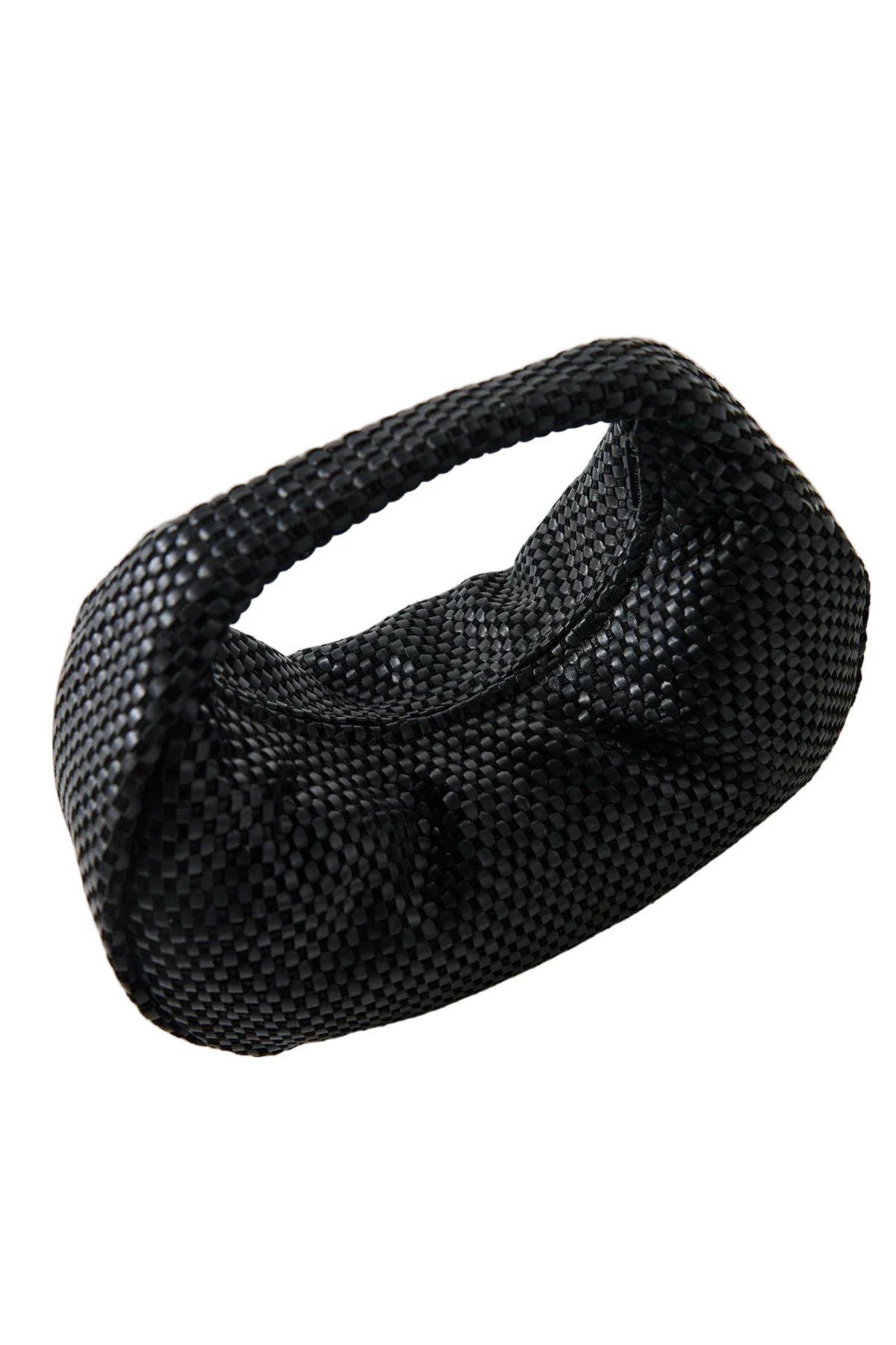 Close-up of the Lattice Weave Bon Bon Bag in Black highlighting its luxurious goatskin leather texture.