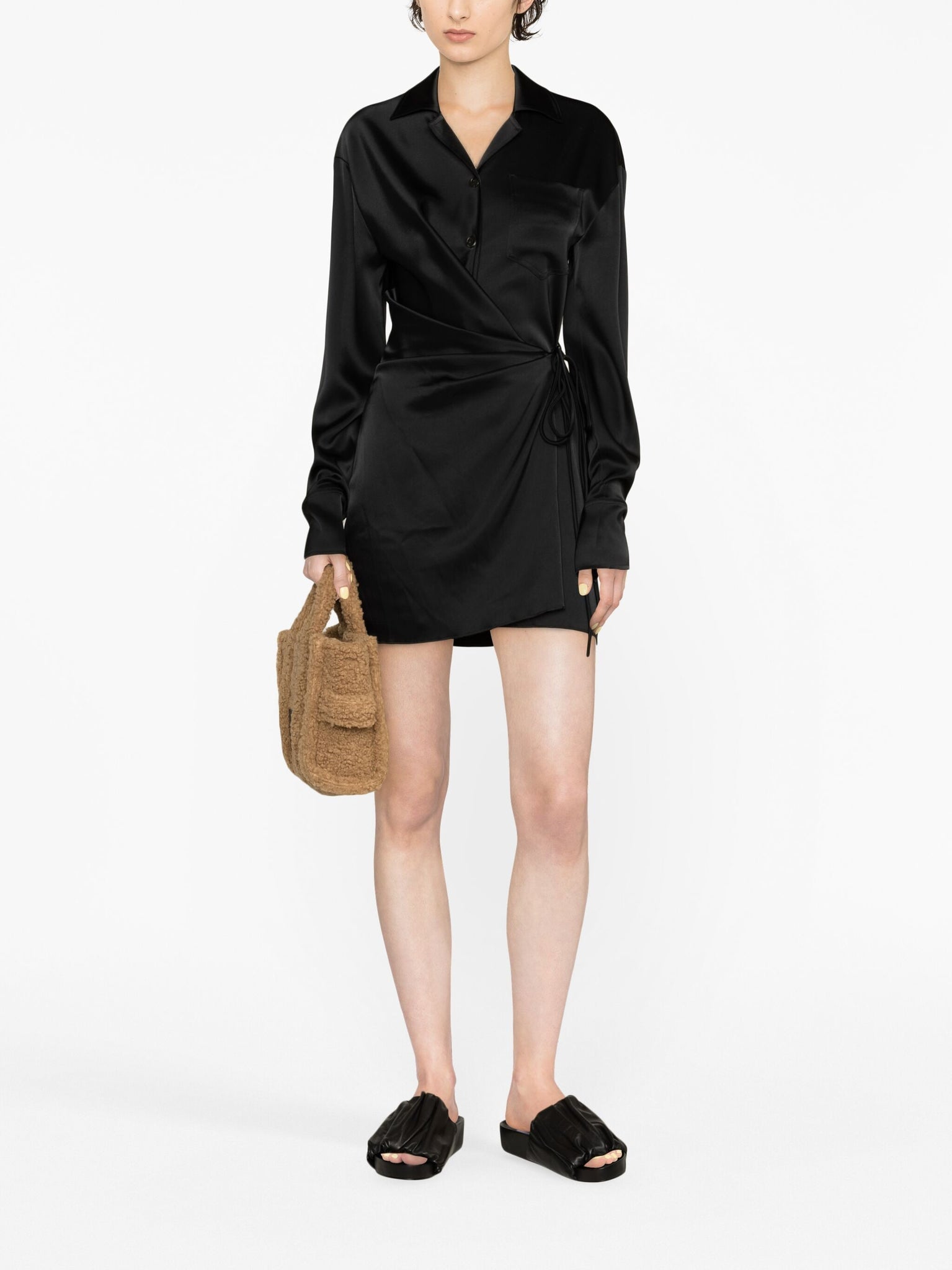 Xaviera Slip Satin Mini Dress in Black