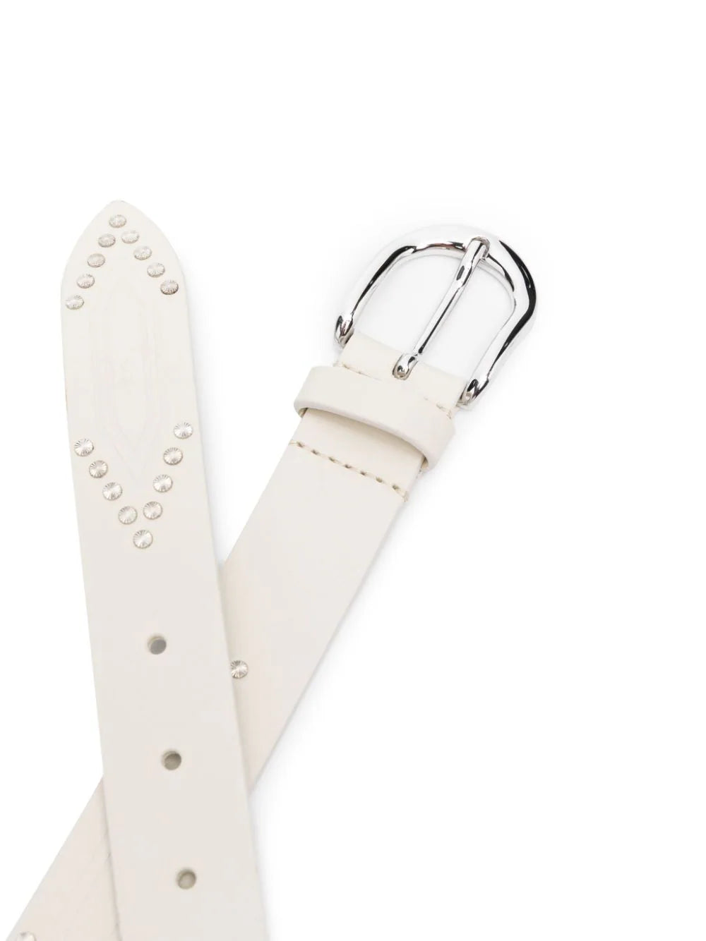 Telly Stud-Embellished Leather Belt in Chalk/Silver
