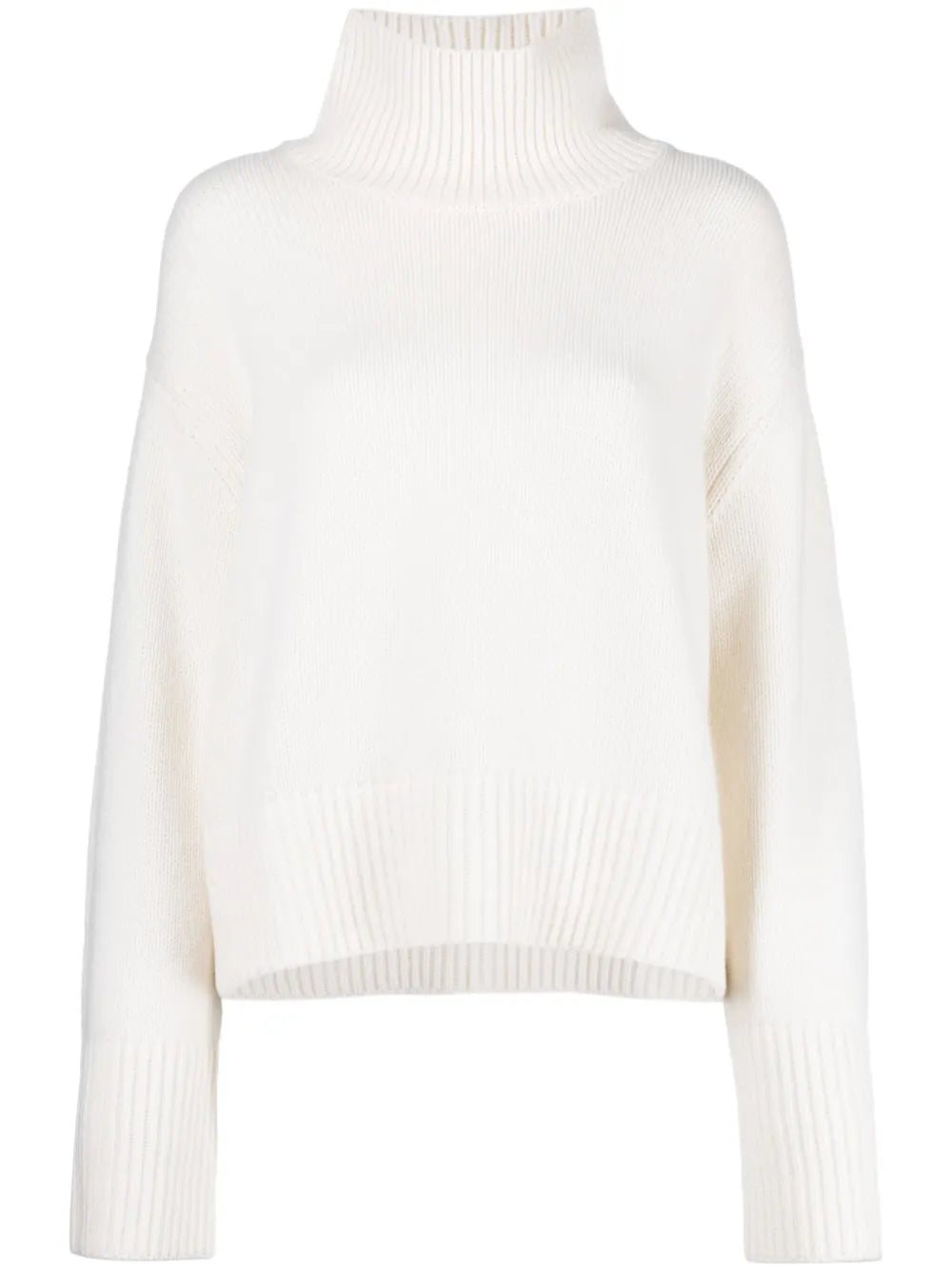 Fleur Sweater in Cream by Lisa Yang showcasing high neck and wide ribbing details.