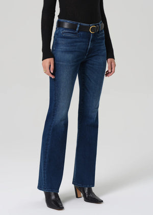 Back view of the Lilah Welt Pocket Flare in Marvita, capturing the stylish design and pocket details.