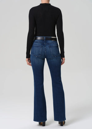 Side view of the Lilah Welt Pocket Flare in Marvita, emphasizing the flattering slim fit and subtle flare.