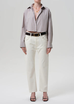 Casual view of Winslow Boyfriend Corduroy in Pashmina, highlighting its midweight stretch and relaxed silhouette.