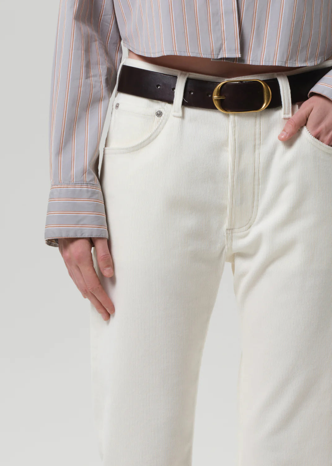 Stylish outfit idea with Winslow Boyfriend Corduroy in Pashmina, emphasizing its versatile design.