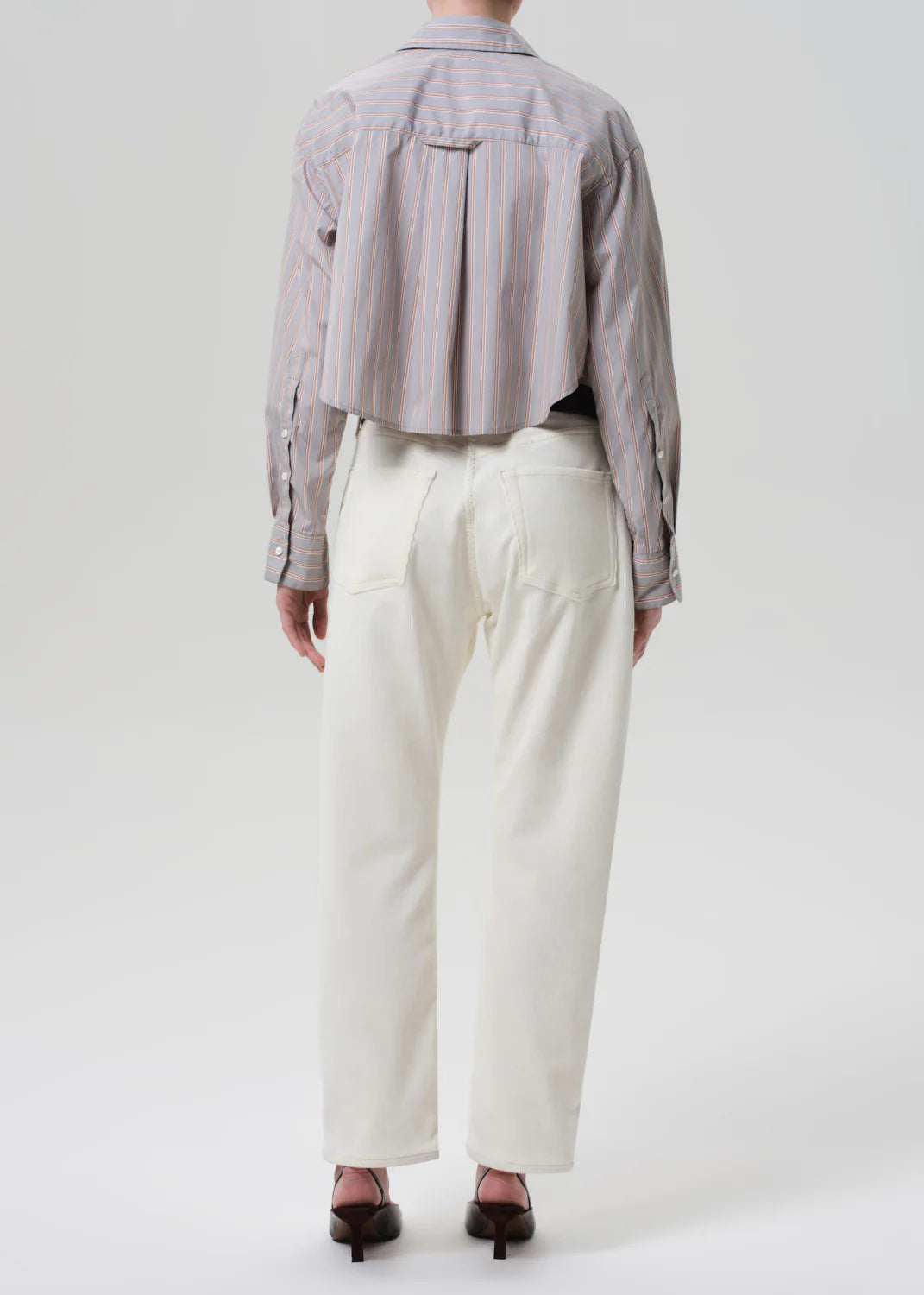 Winslow Boyfriend Corduroy in Pashmina paired with layered tonal knits for a stylish look.