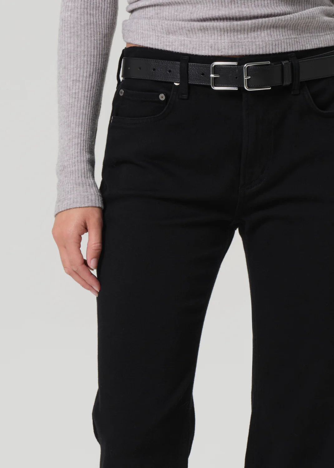 Back view of the Genova Low Rise Boot in Starless emphasizing its flattering bootcut design.