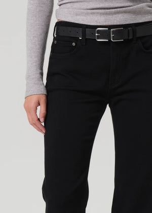 Back view of the Genova Low Rise Boot in Starless emphasizing its flattering bootcut design.