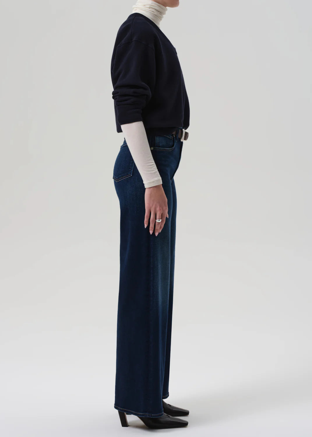 Lyra Long Wide Leg in Masha - dark indigo wash jeans with soft fading, perfect for dressing up or down.