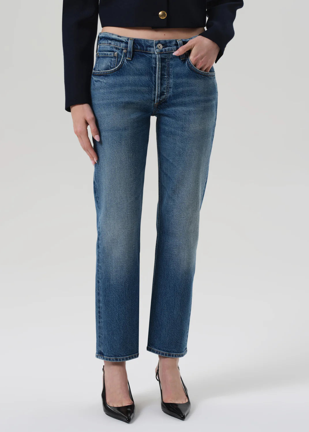 Detailed image of the stitching on Anissa Jeans in Alma, showcasing the quality craftsmanship of Citizens of Humanity.