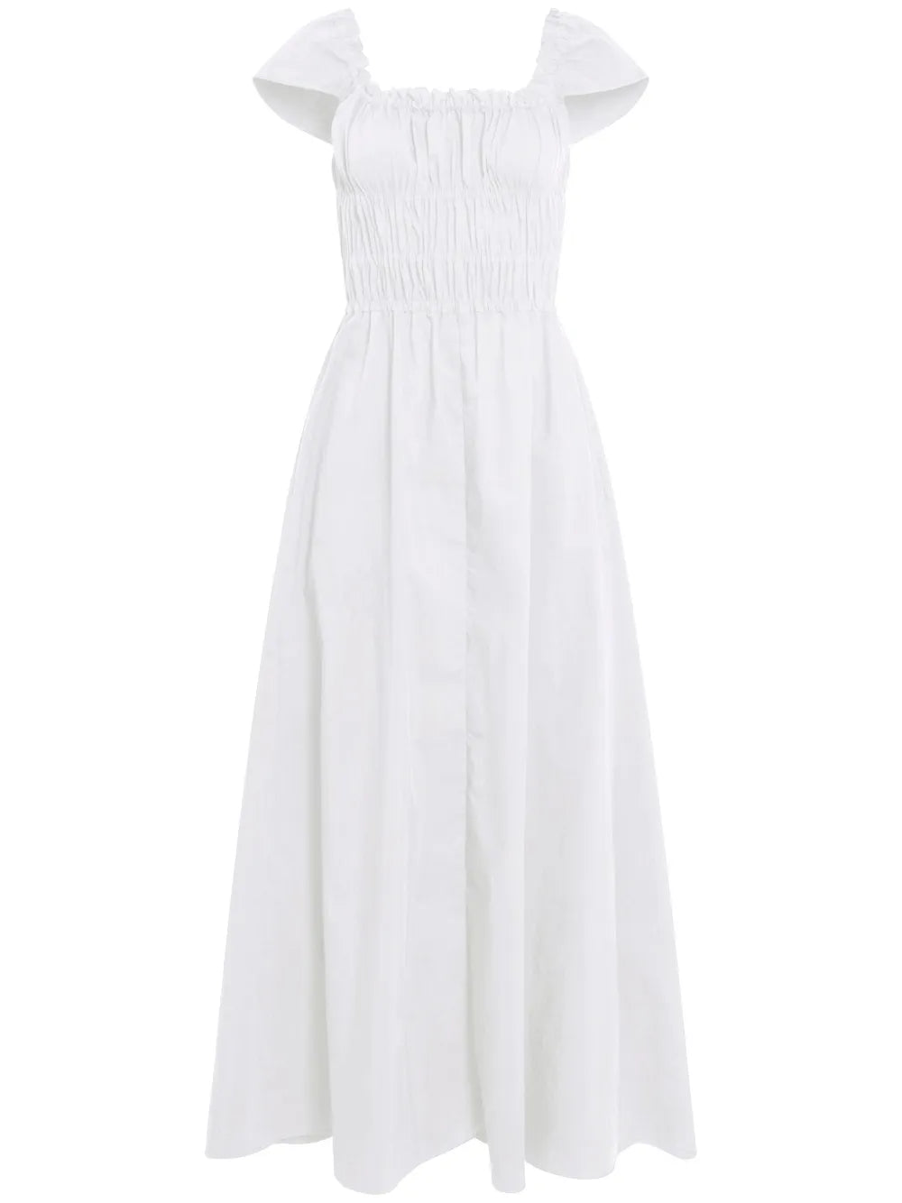 Lily Dress in Optic White by Altuzarra featuring an elegant off-the-shoulder design and flattering smocked construction.