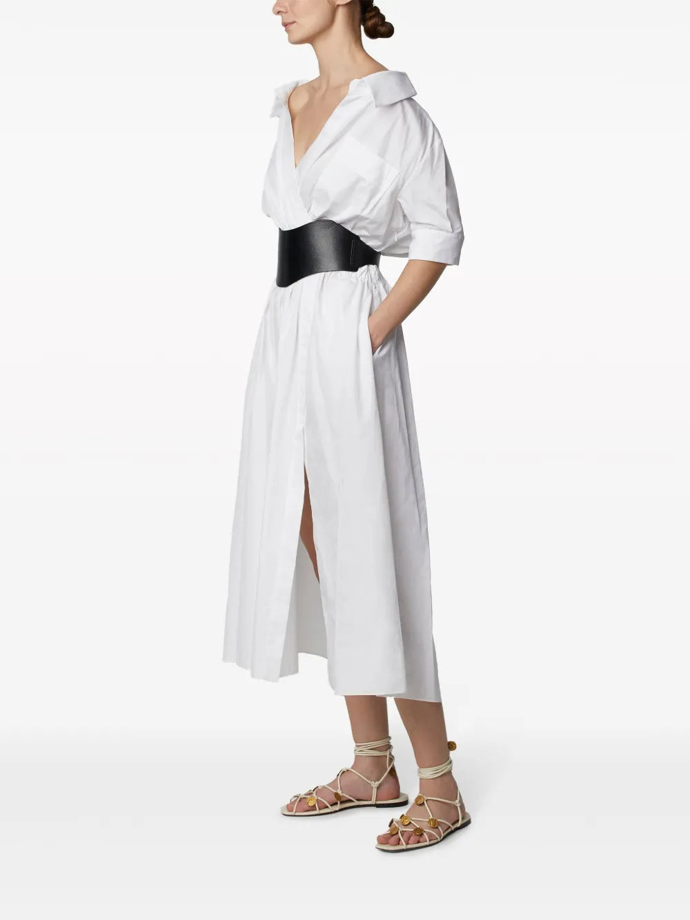 Side angle of the Lydia Dress in Optic White from Altuzarra, emphasizing its relaxed fit and casual aesthetic.