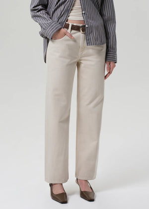 Side view of the Lindz Low Rise Easy in Almondette demonstrating the natural warm hue.