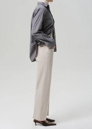 Model wearing Lindz Low Rise Easy in Almondette paired with a linen tank for a summer look.