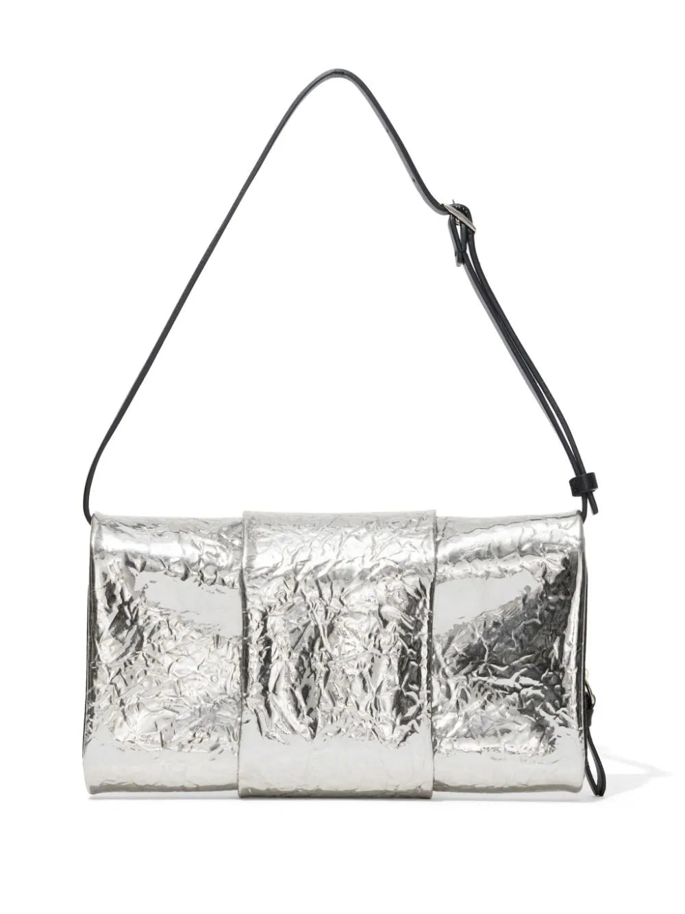 Flip Shoulder Bag in Crinkled Metallic Silver