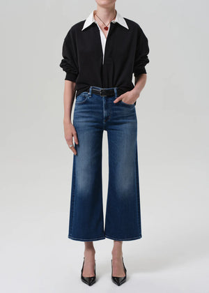 Front view of Lyra Wide Leg Crop in Augusta highlighting the clean hem and subtle fading details.