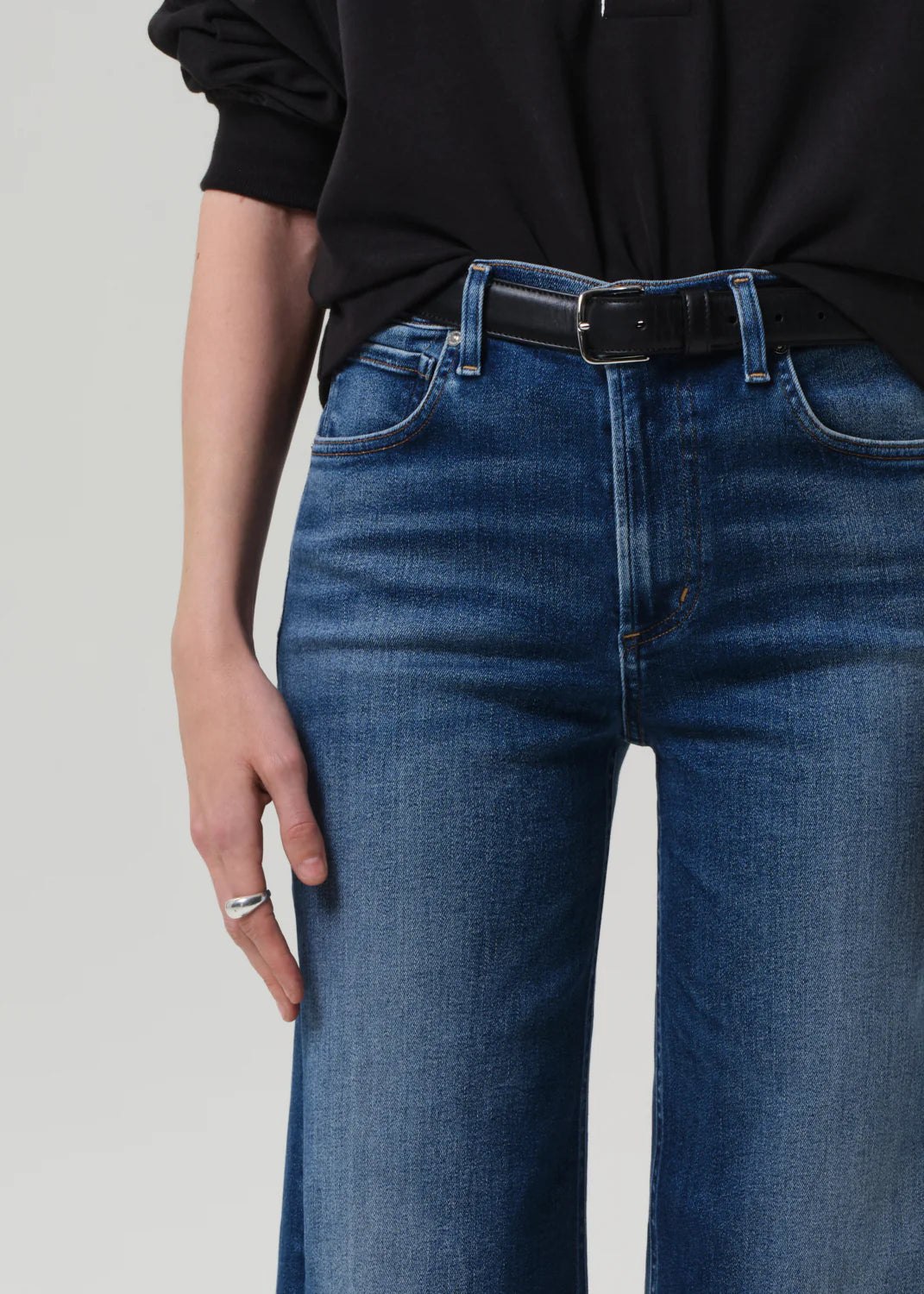 Lyra Wide Leg Crop in Augusta styled with sandals, demonstrating its versatility for different outfits.