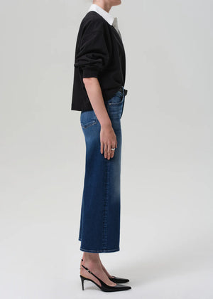 Back view of the Lyra Wide Leg Crop in Augusta, featuring the zip fly closure and relaxed top block.