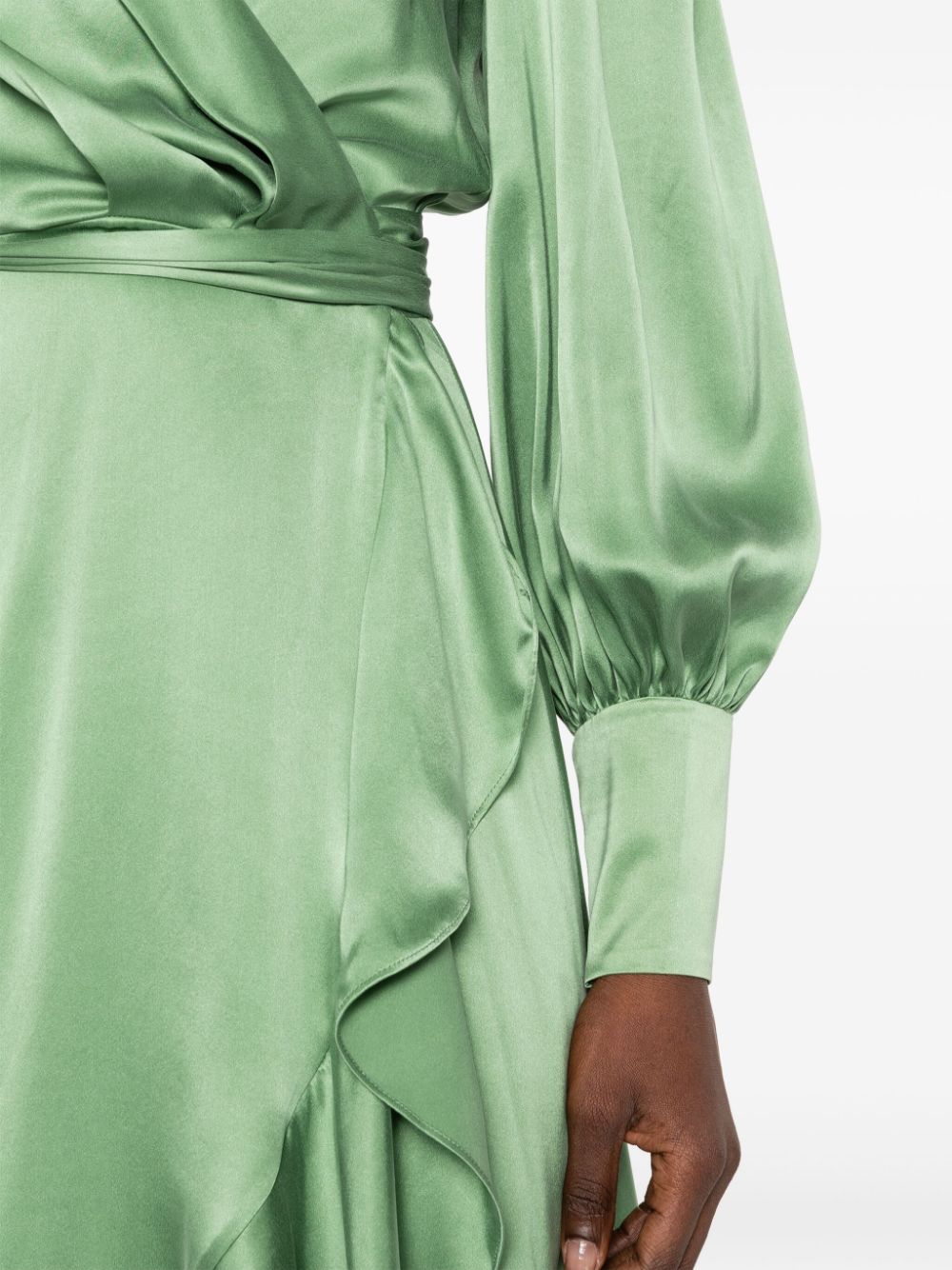Silk Wrap Midi Dress in Matcha
