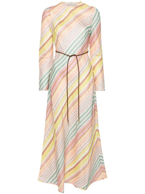 Halliday Bias Long Dress in Multi Stripe