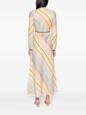 Halliday Bias Long Dress in Multi Stripe