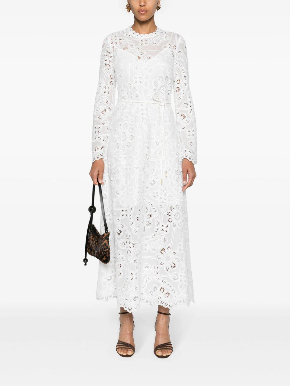 Ottie Embroidered Long Dress in Ivory