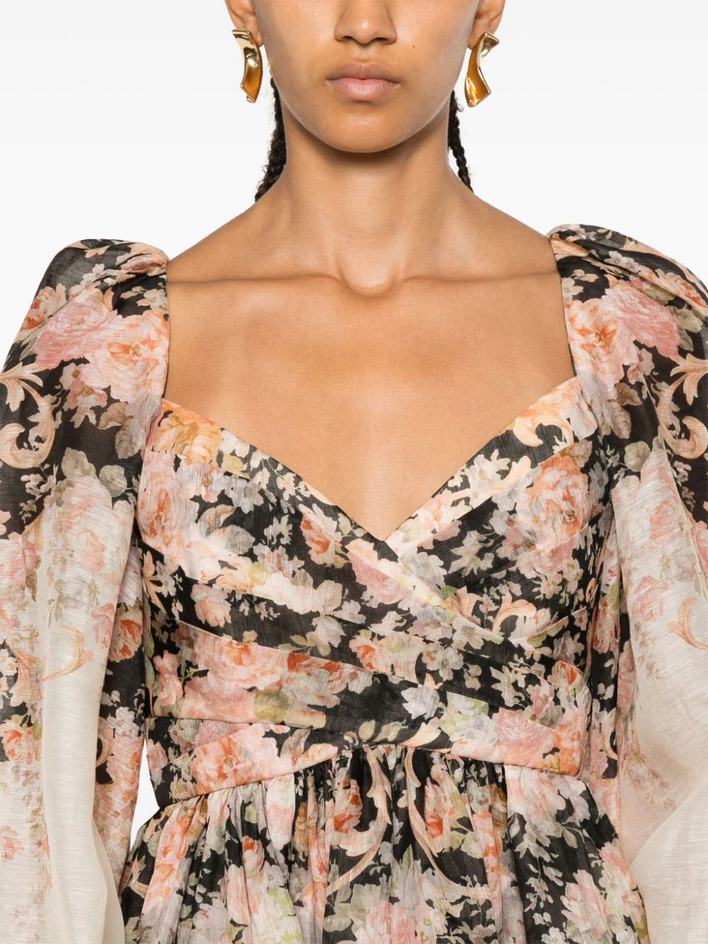 Illustration Draped Mini Dress in Tea Rococo Floral