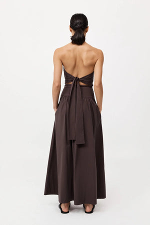 Gathered Strapless Tie Back Dress in Chocolate Plum