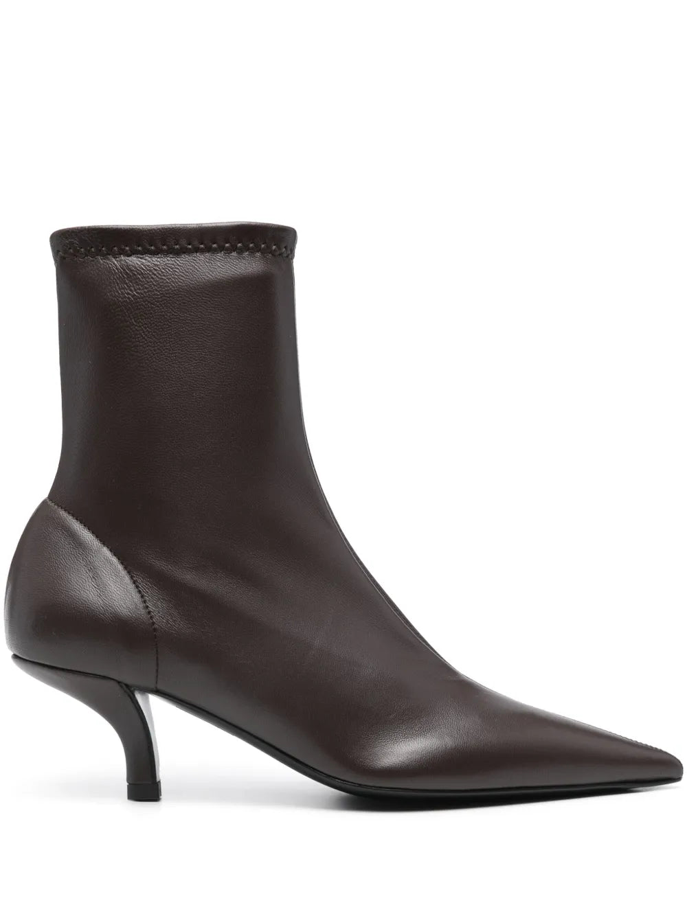 Stylish Nappa Heeled Sock Boot in Bark by TOTEME showcasing a sock-like fit with a pointed toe and 55mm heel.