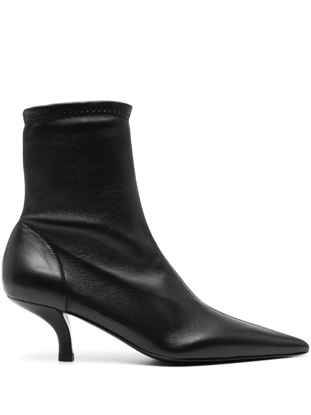 Nappa Heeled Sock Boot in Black from TOTEME showcasing its sleek elasticated design and pointed toe.