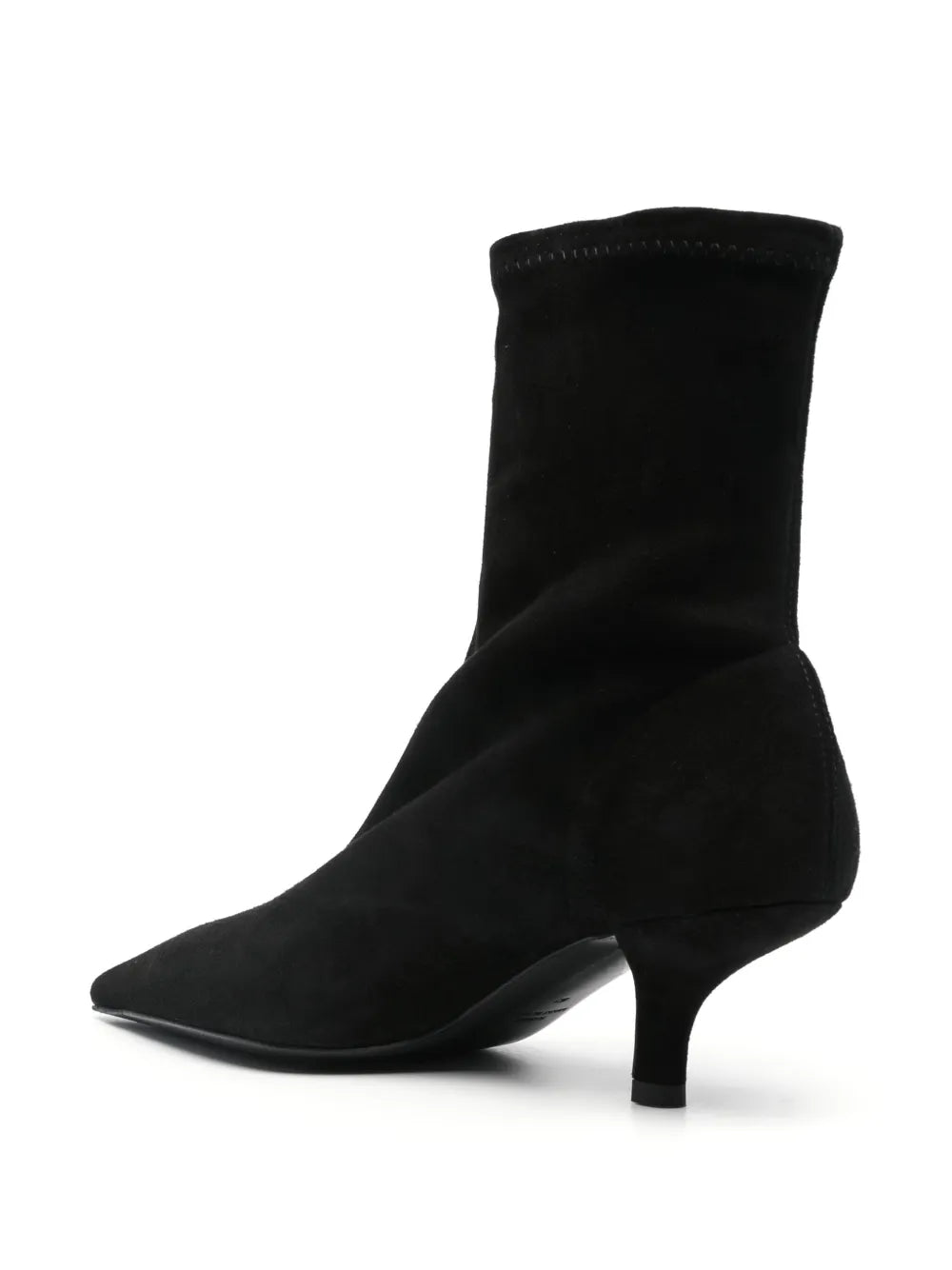 Close-up of the Suede Heeled Sock Boot in Black, highlighting the luxurious materials and elasticated construction.