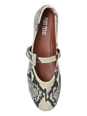 Sveva Buckle Ballet Flat in Natural Python-printed Leather