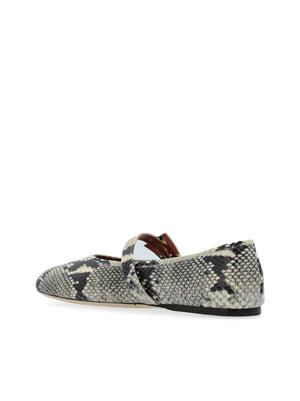 Sveva Buckle Ballet Flat in Natural Python-printed Leather
