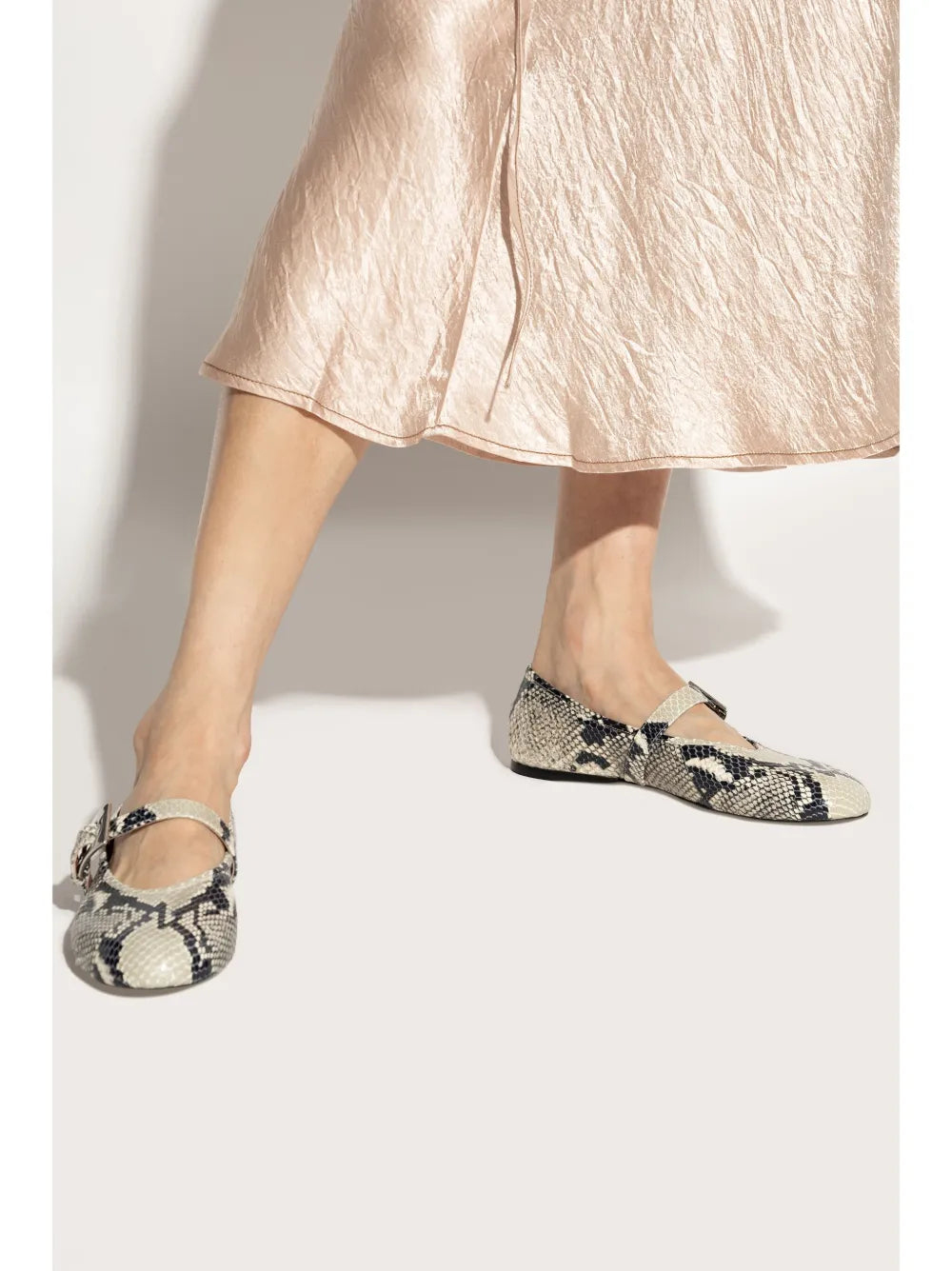 Sveva Buckle Ballet Flat in Natural Python-printed Leather