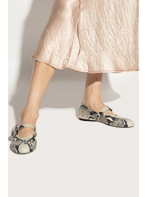Sveva Buckle Ballet Flat in Natural Python-printed Leather