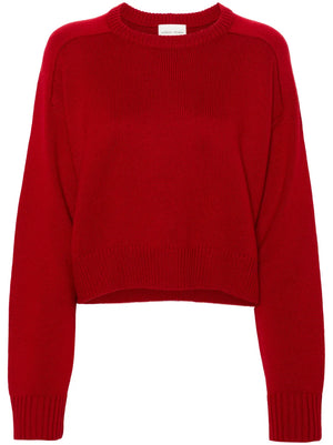 Luxury Bruzzi LDS Crop Sweater in Red featuring a sophisticated crewneck and elegantly crafted drop shoulders, designed by Loulou de Saison.