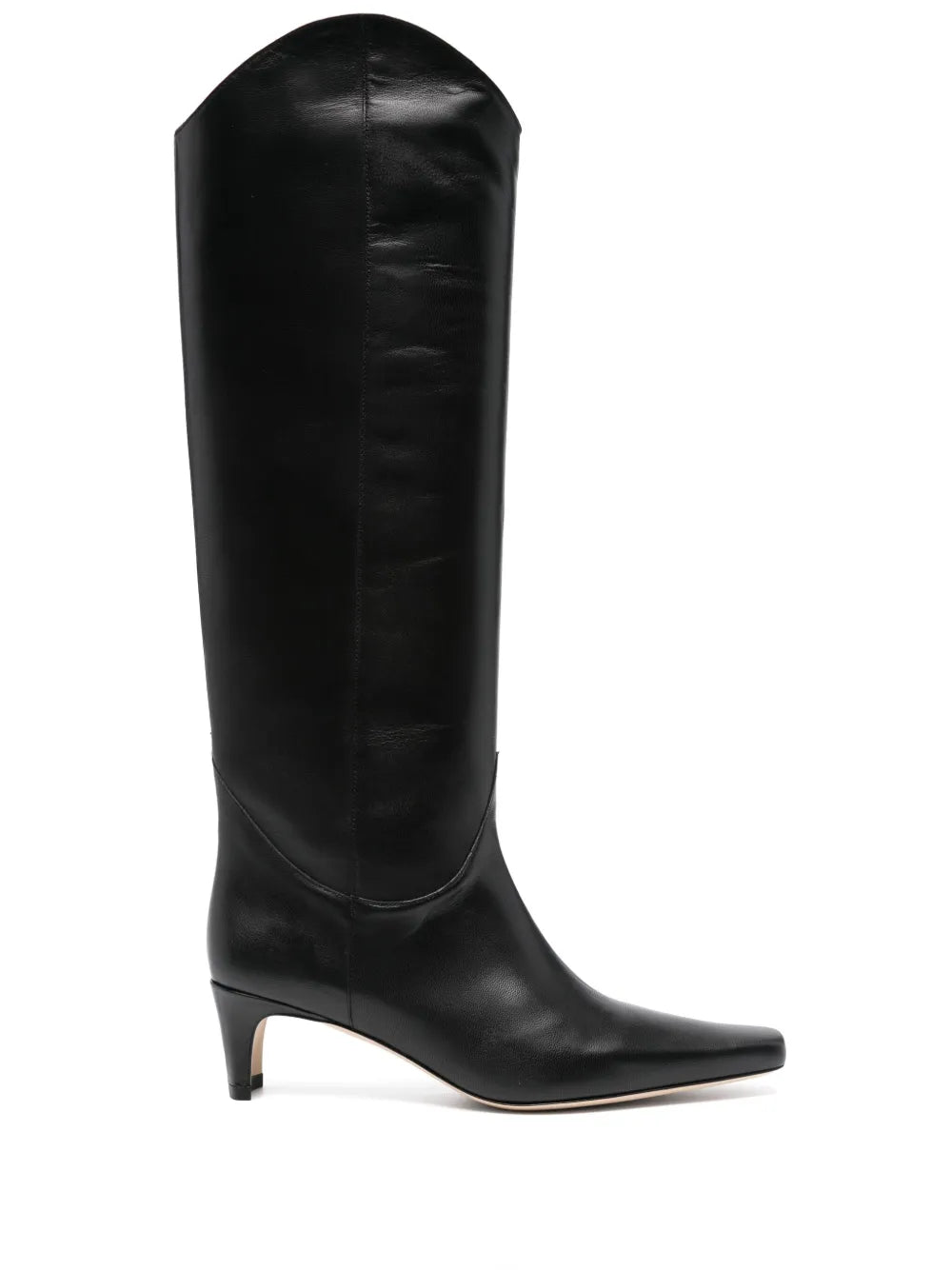 Stylish Western Wally Boot in Black by Staud featuring a classic pointed toe and blade heel.