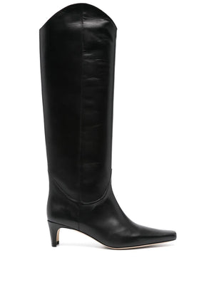Stylish Western Wally Boot in Black by Staud featuring a classic pointed toe and blade heel.