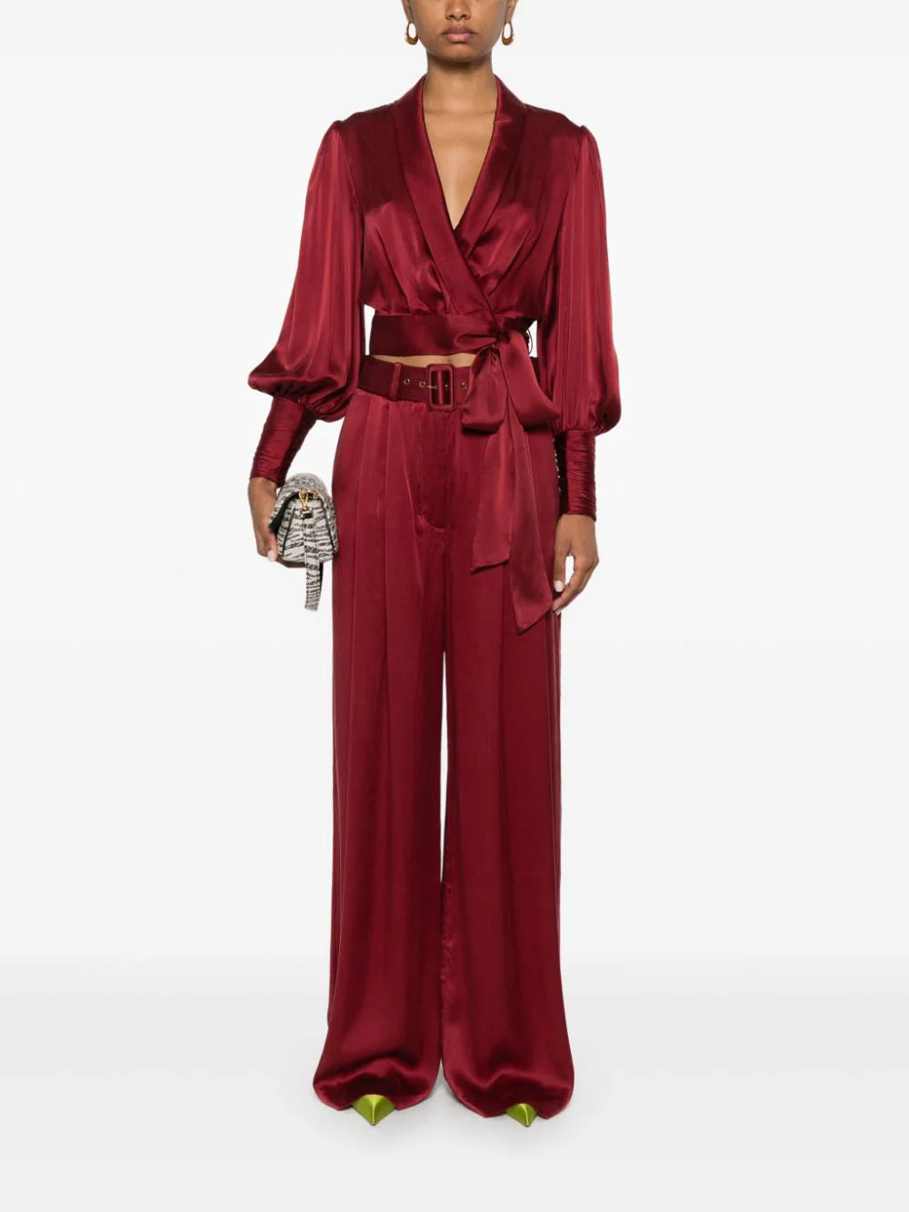 Silk Tuck Pant in Burgundy