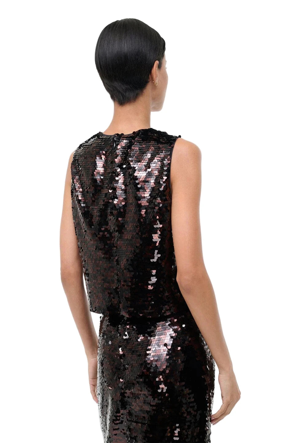 The Staud Seraphina Tank in Espresso/Black displayed on a clothing rack.