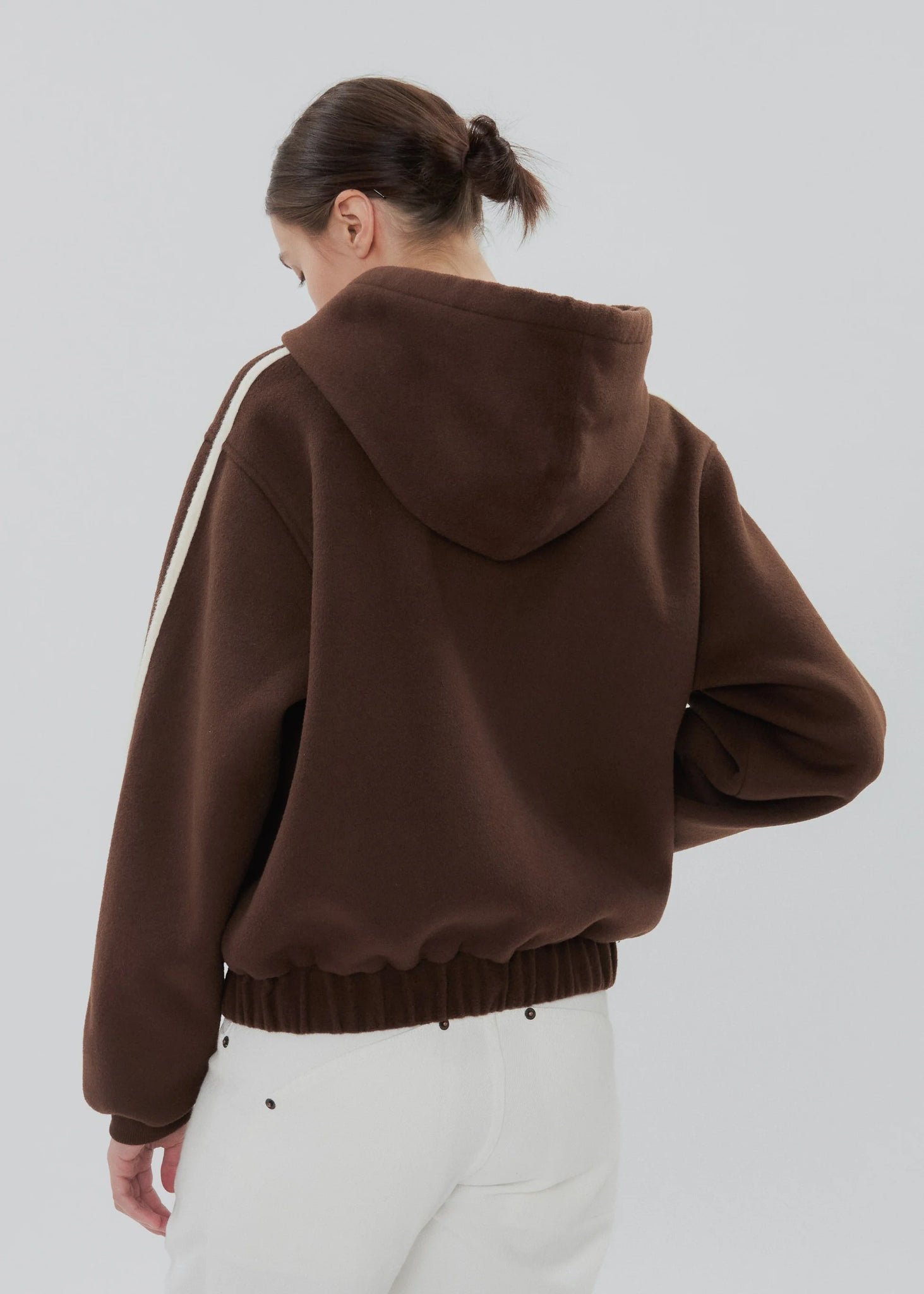 Detailed shot of the silky lining inside the Boyfriend Zip in Chocolate Brown