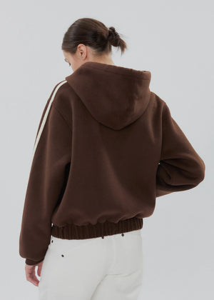 Detailed shot of the silky lining inside the Boyfriend Zip in Chocolate Brown