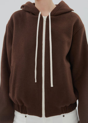 Boyfriend Zip in Chocolate Brown on a model, demonstrating its fashionable look