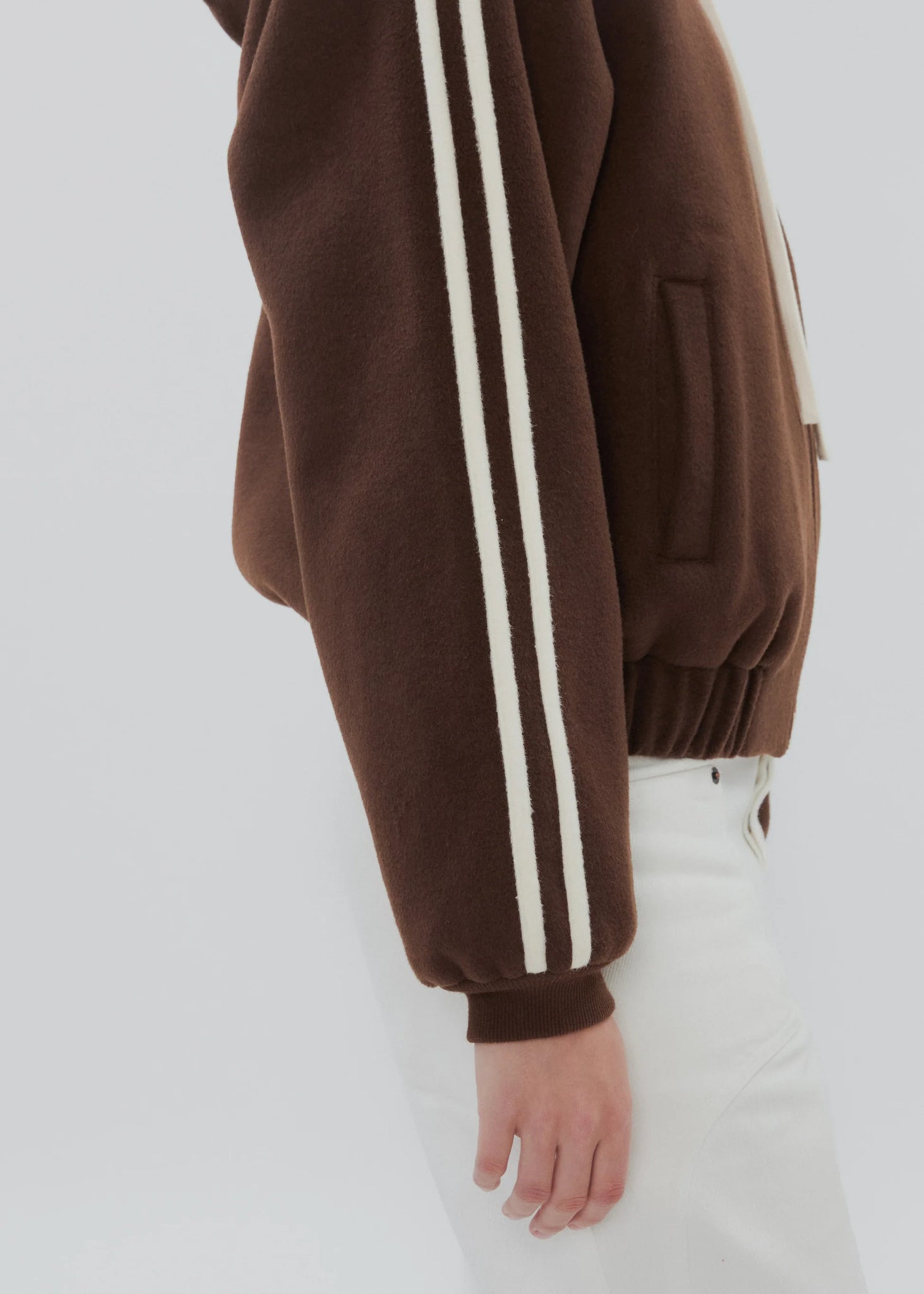 Stylish appearance of the Boyfriend Zip in Chocolate Brown with a cozy autumn background