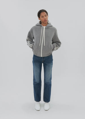 Stylish Boyfriend Zip in Grey from Still Here, showcasing an oversized hooded wool design.